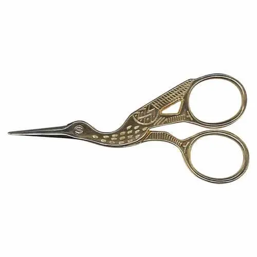 Tijera de bordar dorada cigüeña